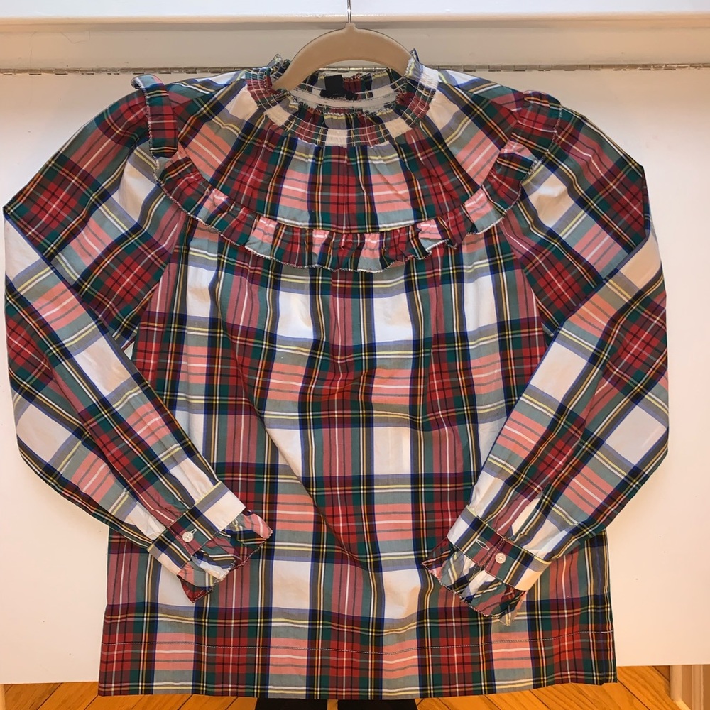 J Crew Women’s Ruffle neck Christmas top